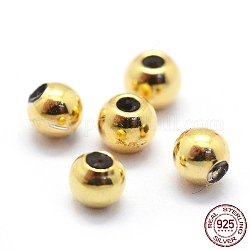 925 Stopperperlen aus Sterlingsilber, mit Gummi innen, Runde, golden, 5 mm, Bohrung: 1.2 mm