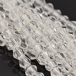 Chapelets de perles en verre à facettes bicone, clair, 4x4mm, Trou: 1mm, Environ 92~96 pcs/chapelet, 13.78~14.37 pouce