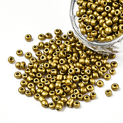 12/0 perles de rocaille rondes en verre de peinture de cuisson, verge d'or noir, 1.5~2x1.5mm, Trou: 0.5~1mm, environ 30000 pcs / livre