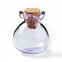 Lucky Bag Shape Glass Cork Bottles Ornament, Glass Empty Wishing Bottles, DIY Vials for Pendant Decorations, Lilac, 2.5cm