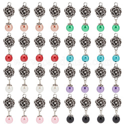 Ph pandahall 32 шт. цветочные подвески с жемчугом, цветочные подвески в тибетском стиле, старинные серебряные цветочные подвески с жемчугом, красочные цветочные бусины для изготовления ювелирных изделий, ожерелья, серьги, брелки