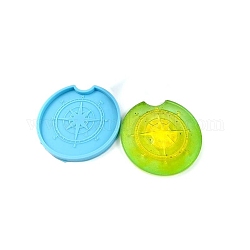 DIY Cup Mat Silicone Molds, Resin Casting Molds, For UV Resin, Epoxy Resin Craft Making, Flat Round with Compass Pattern, Deep Sky Blue, 70x62.5x7mm, Inner Diameter: 65x58mm