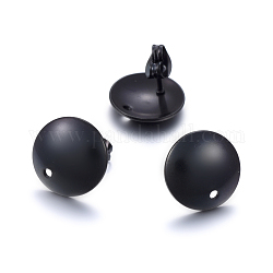 Accessoires de puces d'oreilles en 304 acier inoxydable, avec boucle, plat rond, électrophorèse noir, 13x2mm, Trou: 1.5mm, pin: 0.8 mm