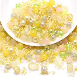 Perle di vetro, tondo & stella marina & pesce & rondelle, stile misto, giallo, 2~14x2~10x1~8.5mm, Foro: 0.8~1.5 mm