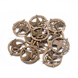 Flat Round Tibetan Style Alloy Pendants, Lead Free & Nickel Free & Cadmium Free, Bird With Arrow, Antique Bronze, 38x36.5x2.5mm, about 158pcs/1000g