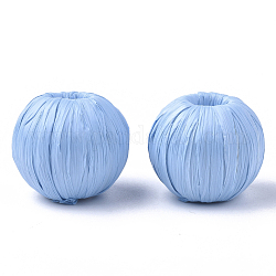(vente de stock pour les fêtes)perles tissées en raphia faites à la main, avec du bois à l'intérieur, ronde, lumière bleu ciel, 28~30x28~30mm, Trou: 9mm