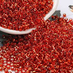 Perline semi di vetro, argento rivestito, cilindro, rosso, 2.5x1.6mm, Foro: 1 mm, circa 58967pcs/libbra