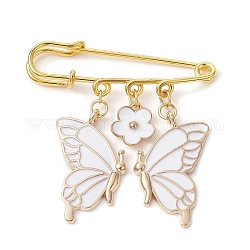 女性用蝶と花のチャーム合金エナメルブローチ  アイロン安全ピンブローチ  キルトピン  ホワイト  50mm