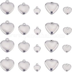 UNICRAFTALE 20pcs 5 Sizes Heart Pattern Charms Stainless Steel Pendants Hypoallergenic Heart Charm for DIY Pendants Jewelry Making, Stainless Steel Color