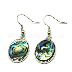 Conchiglie abalone / conchiglie paua, lato singolo, con ganci di orecchini di ottone, ovale, colorato, 40x15x3mm