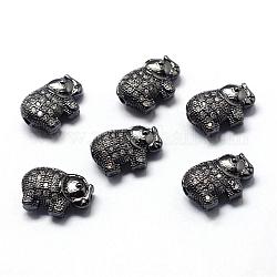 Rack Plating Brass Cubic Zirconia Beads, Long-Lasting Plated, Elephant, Gunmetal, 9.5x13.5x5mm, Hole: 1.5mm
