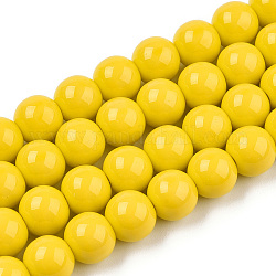 Chapelets de perles en verre opaque de couleur unie, ronde, or, 8~8.5mm, Trou: 1.5mm, Environ 51~53 pcs/chapelet, 14.96 pouce ~ 15.55 pouces (38~39.7 cm)
