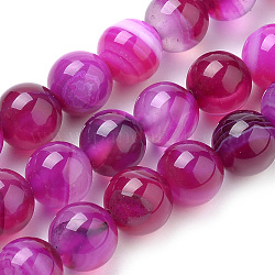 Chapelets de perles en agate à rayures naturelles/agates à bandes, teinte, ronde, fuchsia, 8mm, Trou: 1mm, Environ 47 pcs/chapelet, 14.96 pouce (38 cm)