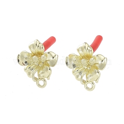 Rack Plating Golden Alloy Stud Earring Findings, with Loops and 304 Stainless Steel Pins, Cadmium Free & Nickel Free & Lead Free, Flower, 17x14mm, Hole: 1.6mm, Pin: 0.7x10.5mm