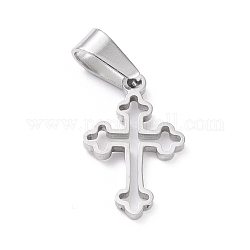 304 Stainless Steel Pendants, Laser Cut, Hollow Cross, Stainless Steel Color, 19x12x1.5mm, Hole: 3.5x7mm