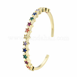 Cubic Zirconia Star Open Cuff Bangle, Real 18K Gold Plated Brass Jewelry for Women, Colorful, Inner Diameter: 2-3/8 inch(6cm)