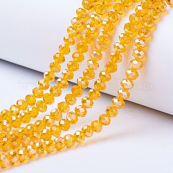 Abalorios de vidrio electroplate hebras, color de ab chapado, facetados, rerondana plana, naranja, 2.5x2mm, agujero: 0.4 mm, aproximamente 199 pcs / cadena, 13.4 pulgada (34 cm)