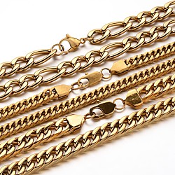 304 collane a catena in acciaio inox, con chiusure moschettone, oro, 21.6 pollice ~ 24.4 pollici (55 cm ~ 62 cm) x 10~12 mm