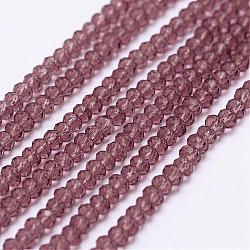 Chapelets de perles en verre transparente  , facette, rondelle, violet, 2.5x1.5~2mm, Trou: 0.5mm, Environ 185~190 pcs/chapelet, 13.7 pouce ~ 14.1 pouces
