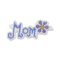 Perline di semi miyuki con motivo a telaio fatto a mano, parola mamma con connettore a maglie di fiori, per la festa della mamma, blu fiordaliso, 25x53x2mm, Foro: 0.8 mm