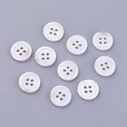 Botones de concha de 4 orificio, sin teñir, plano y redondo, blanco floral, 11.5x2mm, agujero: 1.5 mm