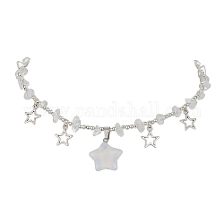 Collier plastron à breloques étoiles en opalite et alliage avec chaînes de perles à puces, 14.57 pouce (37 cm)