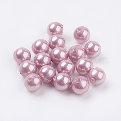 Perles de coquille semi-percée, ronde, flamant, 8mm, Trou: 1mm