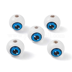 Gedruckte europäische Naturholzperlen, großes Loch Perle, rundes Auge, Blau, 16.5 mm, Bohrung: 4 mm