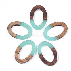 Colgantes de resina y madera de nogal, oval, medio turquesa, 28.5x19.5x3~4mm, agujero: 1.8 mm
