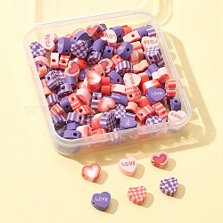 Valentine's Day Handmade Polymer Clay Beads, Heart, Mixed Color, 9~10x9.5~10.5x4~4.5mm, Hole: 1.6mm, about 100~120pcs/box
