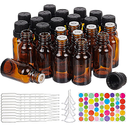 BENECREAT DIY Essential Oil Bottle Kits, Including Empty Glass Bottles, Plastic Funnel Hopper & Dropper, Cute Paper Rainbow Color Stickers, Coconut Brown, 2.85x7.25cm, Plastic Plug: 26.5x13mm, Capacity: 15ml(0.5 fl. oz)