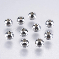 304 Stainless Steel Beads, Solid Round, Stainless Steel Color, 4x3mm, Hole: 1mm