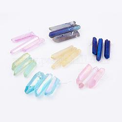 Perles de verre graduées en cristal de quartz naturel électrolytique, pépites, couleur mixte, 21~43x5~13mm, Trou: 1mm, 3 pièces / kit