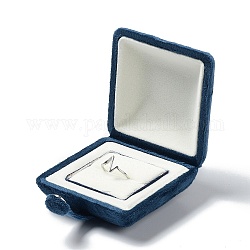 Scatole ad anello quadrate in velluto, Custodia regalo per fedi nuziali con bottone a pressione in ferro, Blue Marine, 7.2x7.2x3.95cm