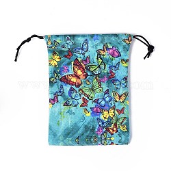 Sacs rectangles en velours, poches à cordon, pour emballage cadeau, turquoise moyen, ferme aux papillons, 18x14 cm