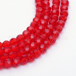 Transparent Glass Bead Strands, Faceted(32 Facets) Round, Red, 3~4mm, Hole: 0.5mm, about 140pcs/strand, 22.8 inch