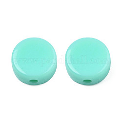 Perles acryliques opaques, plat rond, turquoise, 10x5mm, Trou: 1.8mm, environ 1300 pcs/500 g