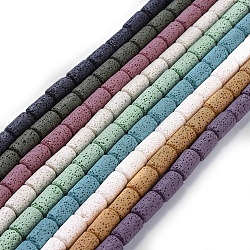 Brins de perles de pierre de lave naturelle, teinte, colonne, couleur mixte, 14~15x8mm