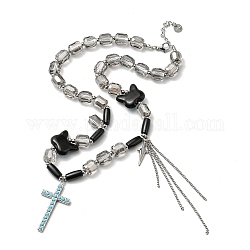 Vetro collane di perline, 304 collane con pendente a croce in acciaio inossidabile da donna, colore acciaio inossidabile, 16.34 pollice (41.5 cm)
