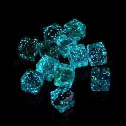 Luminous Transparent Acrylic Beads, Glow in the Dark, Cube, Mixed Color, 14x14x14mm, Hole: 2.5mm