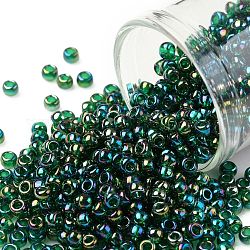 Toho perles de rocaille rondes, Perles de rocaille japonais, (179) émeraude verte transparente ab, 8/0, 3mm, Trou: 1mm, à propos 222pcs / bouteille, 10 g / bouteille