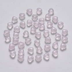 Abalorios de vidrio imitación de jade, corazón, rosa perla, 6x6x4mm, agujero: 0.7 mm