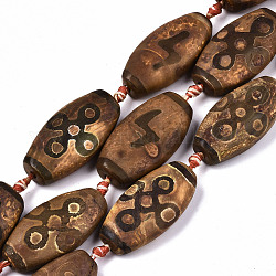 Abalorios de Dzi de estilo tibetano, Cuentas de ágata natural hebras, teñido y climatizada, oval, iluminación y patrón de 5 ojo, camello, 39~40x20~24x9~11mm, agujero: 2.5 mm, aproximamente 8 pcs / cadena, 14.96 pulgada (38 cm)