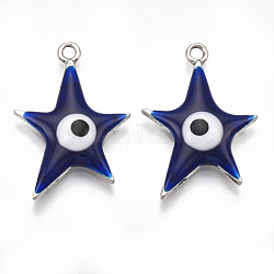 Alloy Pendants, with Enamel, Star with Evil Eye, Antique Silver, Midnight Blue, 30x20.5x4mm, Hole: 2mm