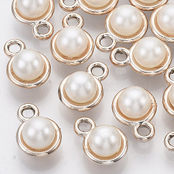 Placage uv pendentifs en plastique abs, avec abs en plastique imitation perle, or clair, plat rond, blanc crème, 15x11x9.5mm, Trou: 2.5mm