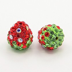 Argile perles de strass de polymère, Perles de boule pavé disco , Grade a, fraise, rouge, 14x13mm, Trou: 1mm