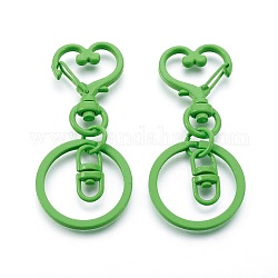 Iron Heart Split Key Rings, Keychain Clasp Findings, Lead Free & Nickel Free, Lime Green, 68x30x6mm