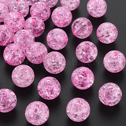Perles en acrylique transparentes craquelées, ronde, rose chaud, 14x13mm, trou: 2.5 mmhole: 2.5 mm, environ340 pcs / 500 g.