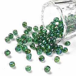 (service de remballage disponible) perles de rocaille rondes en verre, couleurs transparentes arc, ronde, verte, 6/0, 4mm, environ 12 g /sachet 