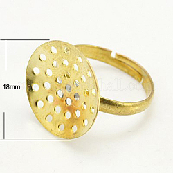 Composants d'anneau ajustable en laiton, des bases annulaires perforés, sans nickel, or, 17mm, Plateau: 18 mm